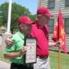 Fred Terasa and Don McCorkle. Fred displays plaque honoring his hard work and dedication in organizing the Reunion.